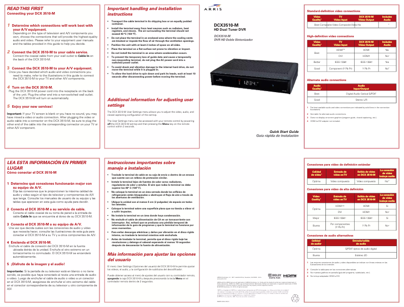 Página 1 del manual Guía de inicio rápido Arris Touchstone DCX3510-M