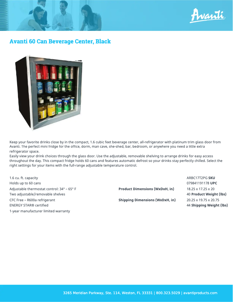 Página 1 del manual Ficha técnica Avanti ARBC17T2PG