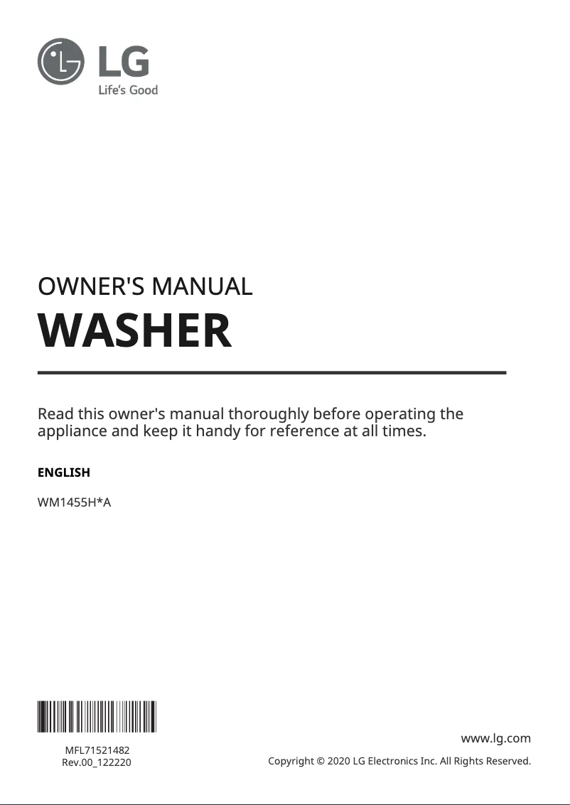 Página 1 del manual Manual de usuario LG WM1455HWA