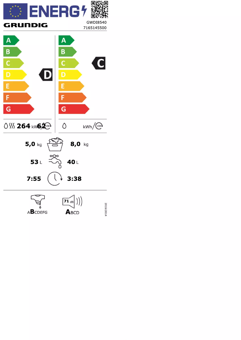 Página 1 del manual Etiqueta energética Grundig GWDI 8540