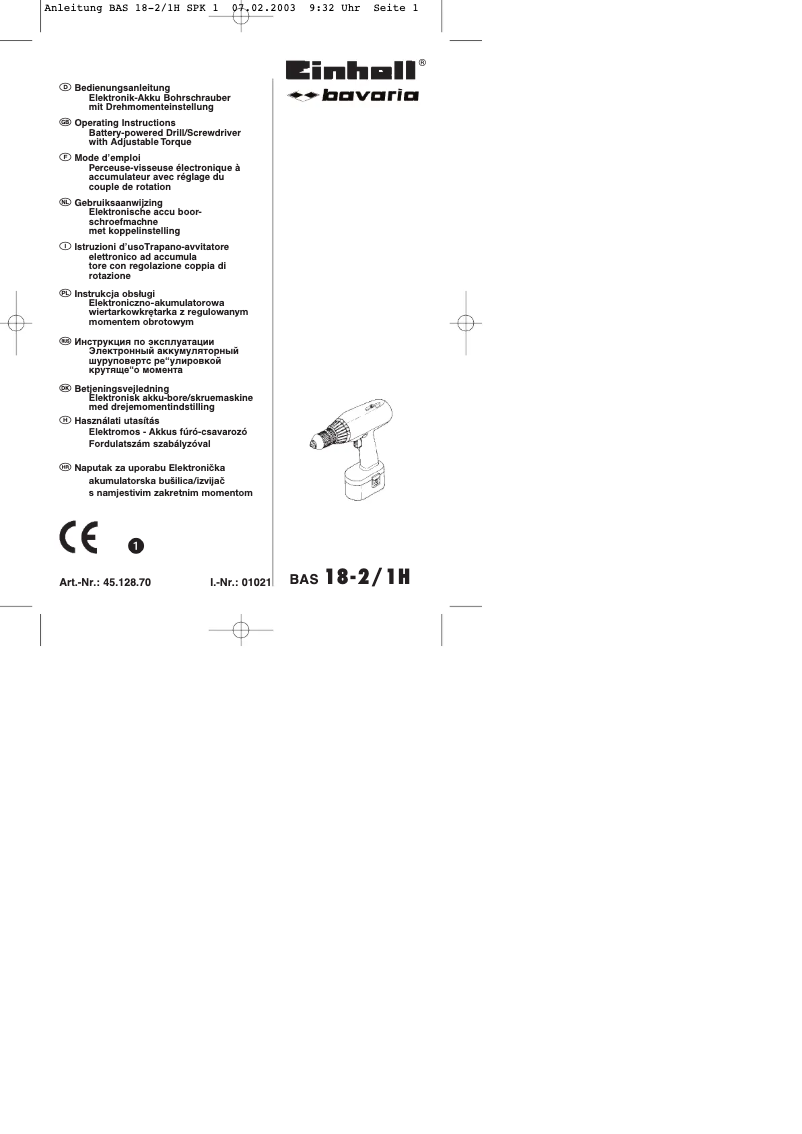 Página 1 del manual Manual de usuario Bavaria by Einhell BAS 18-2/1H