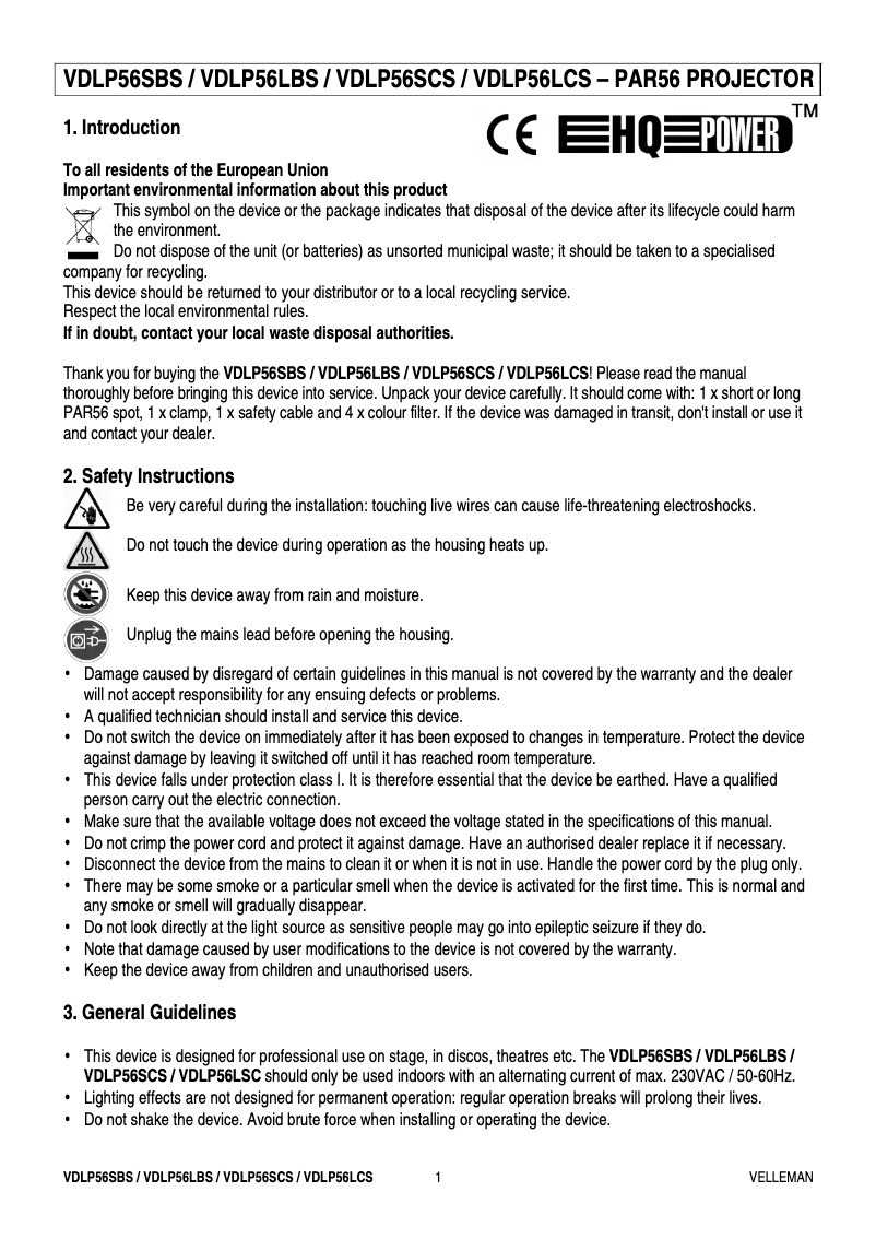Página 1 del manual Manual de usuario HQ Power VDLP56SCS