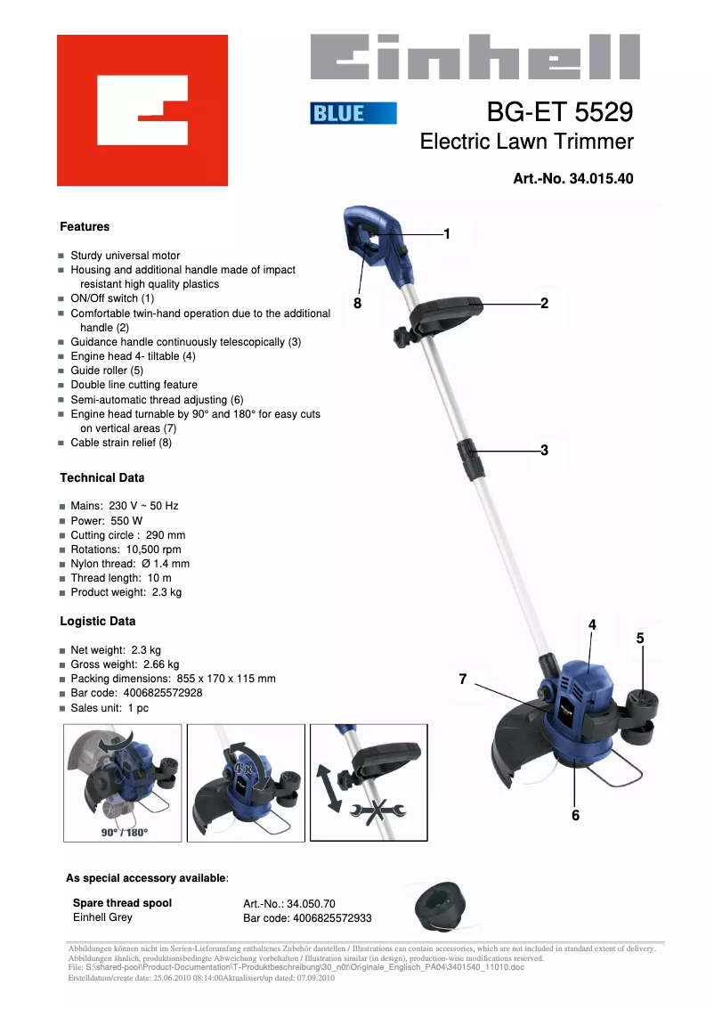 Imagen de la primera página del manual del dispositivo BG-ET 5529