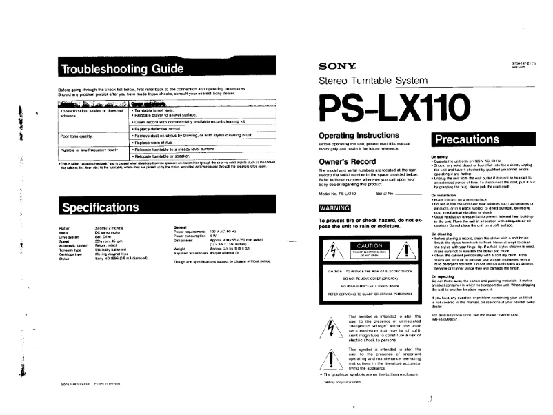 Imagen de la primera página del manual del dispositivo PS-LX110