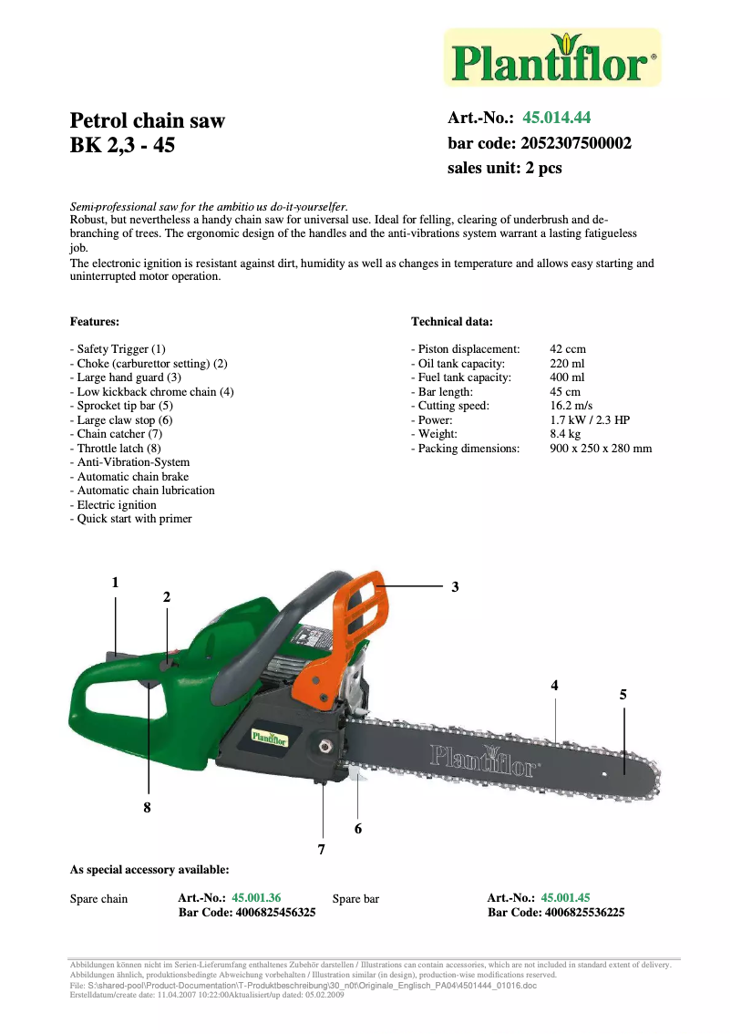 Página 1 del manual Manual de usuario Plantiflor BK 2,3-45