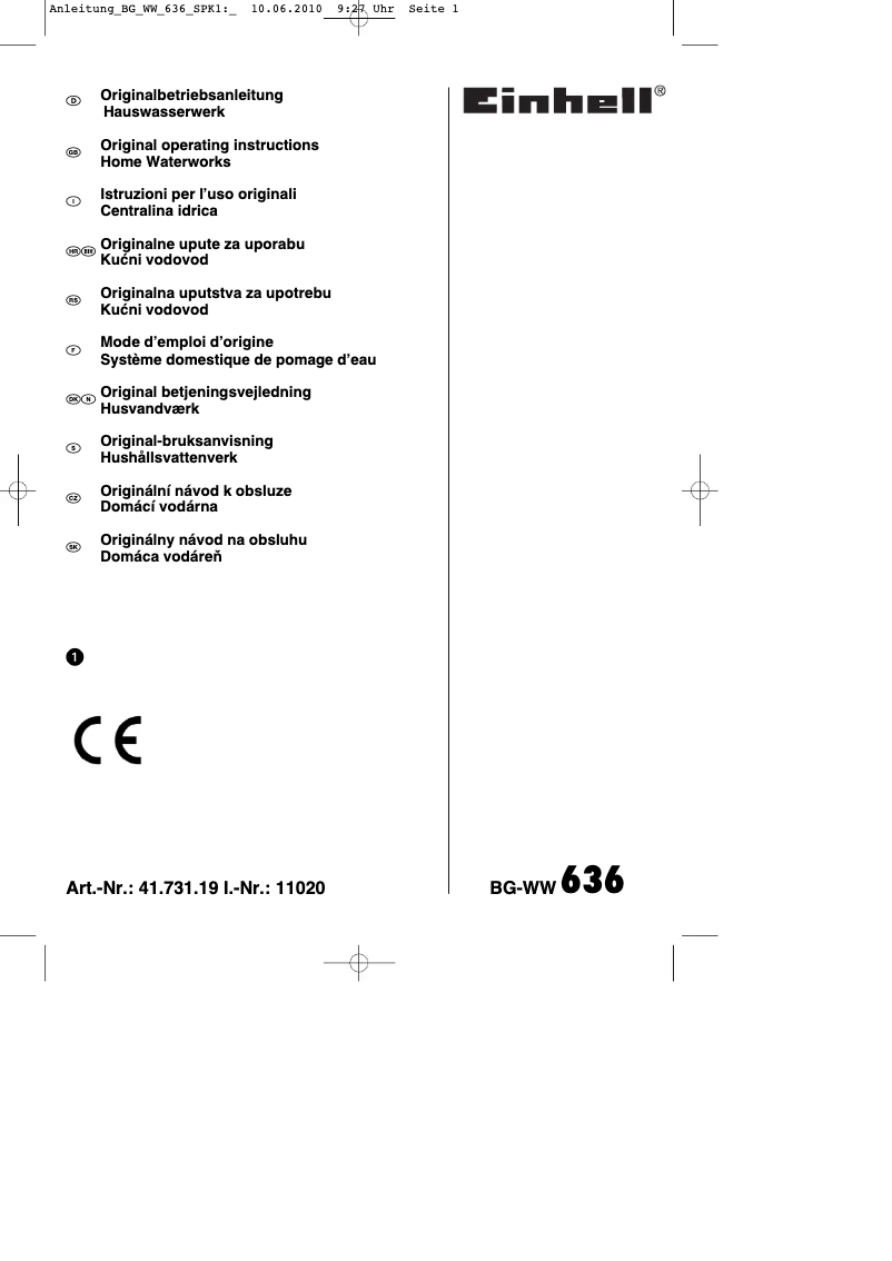 Página nº 1 - Manual de instrucciones Einhell BG-WW 636