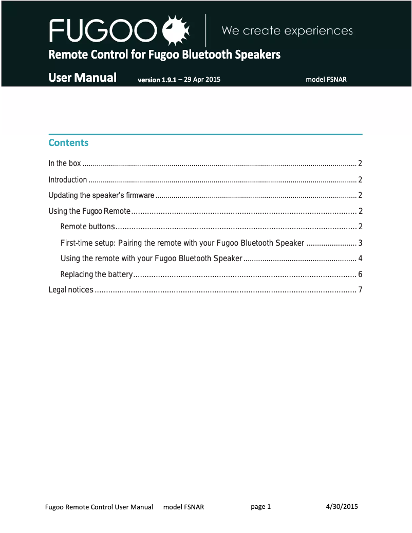 Página 1 del manual Manual de usuario FUGOO F6RMT01