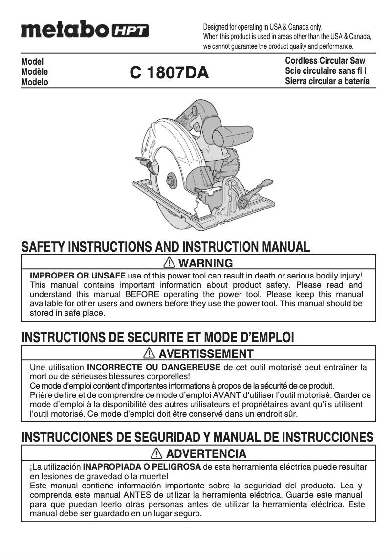 Página 1 del manual Manual de usuario HiKOKI C1807DA