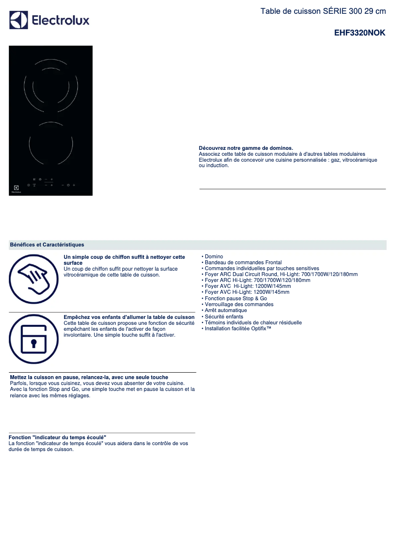 Página 1 del manual Ficha técnica Electrolux EHF3320NOK
