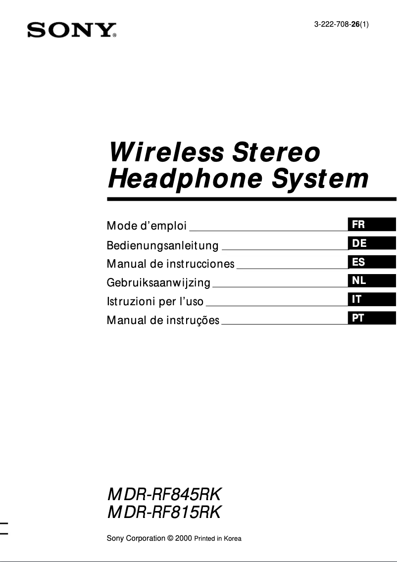 Imagen de la primera página del manual del dispositivo MDR-RF845RK