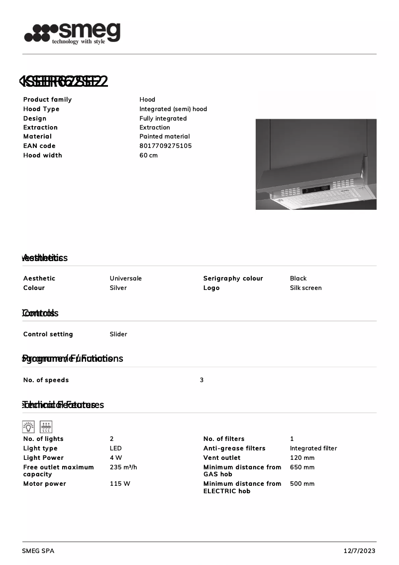 Página 1 del manual Ficha técnica Smeg KSEIR62SE2