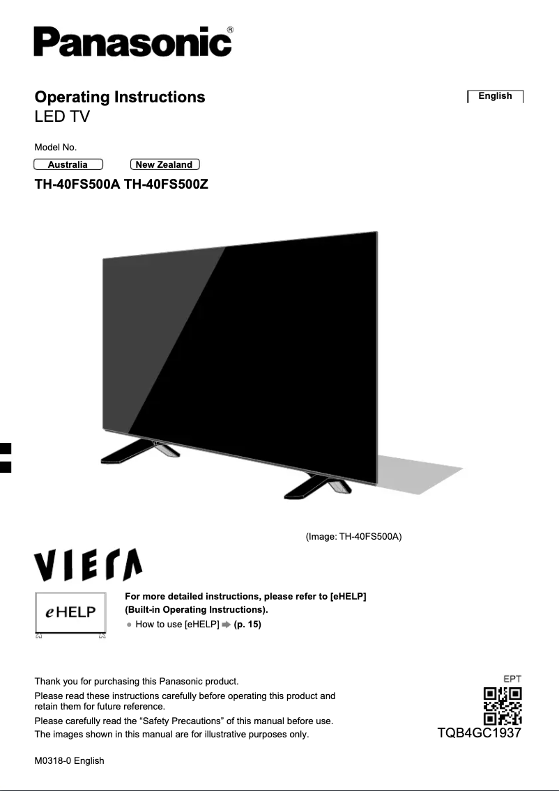 Imagen de la primera página del manual del dispositivo TH-40FS500A