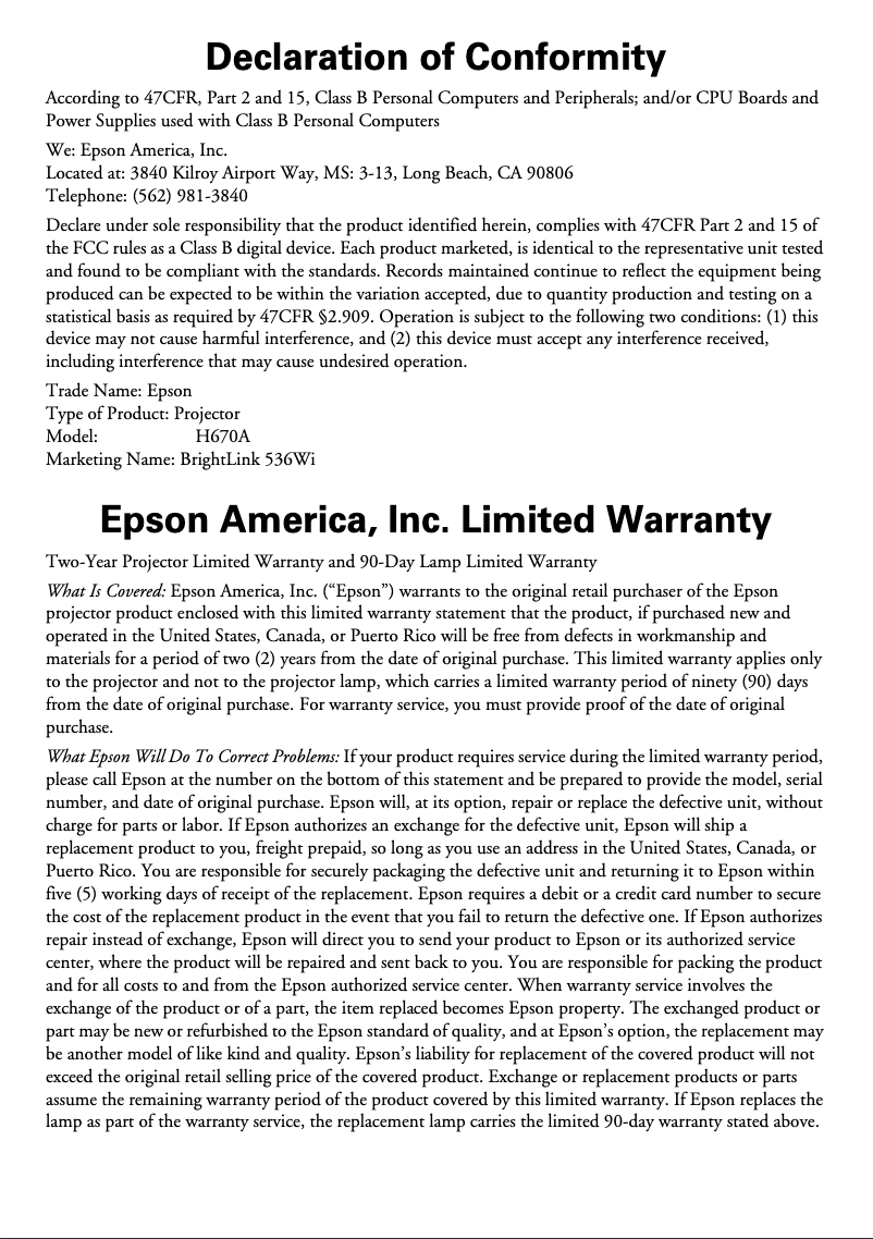 Imagen de la primera página del manual del dispositivo BrightLink 536Wi