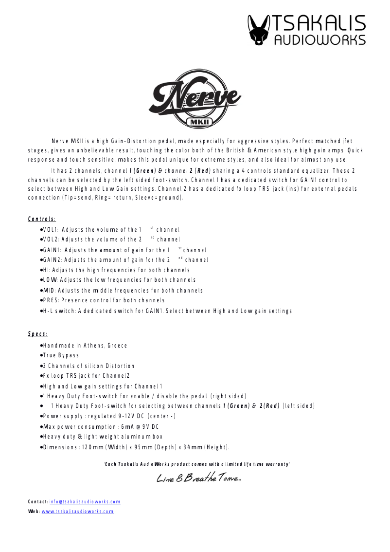 Imagen de la primera página del manual del dispositivo Nerve MKII