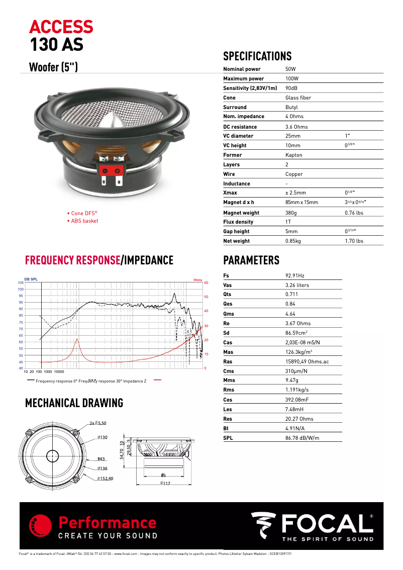 Página 1 del manual Ficha técnica Focal 130 AS