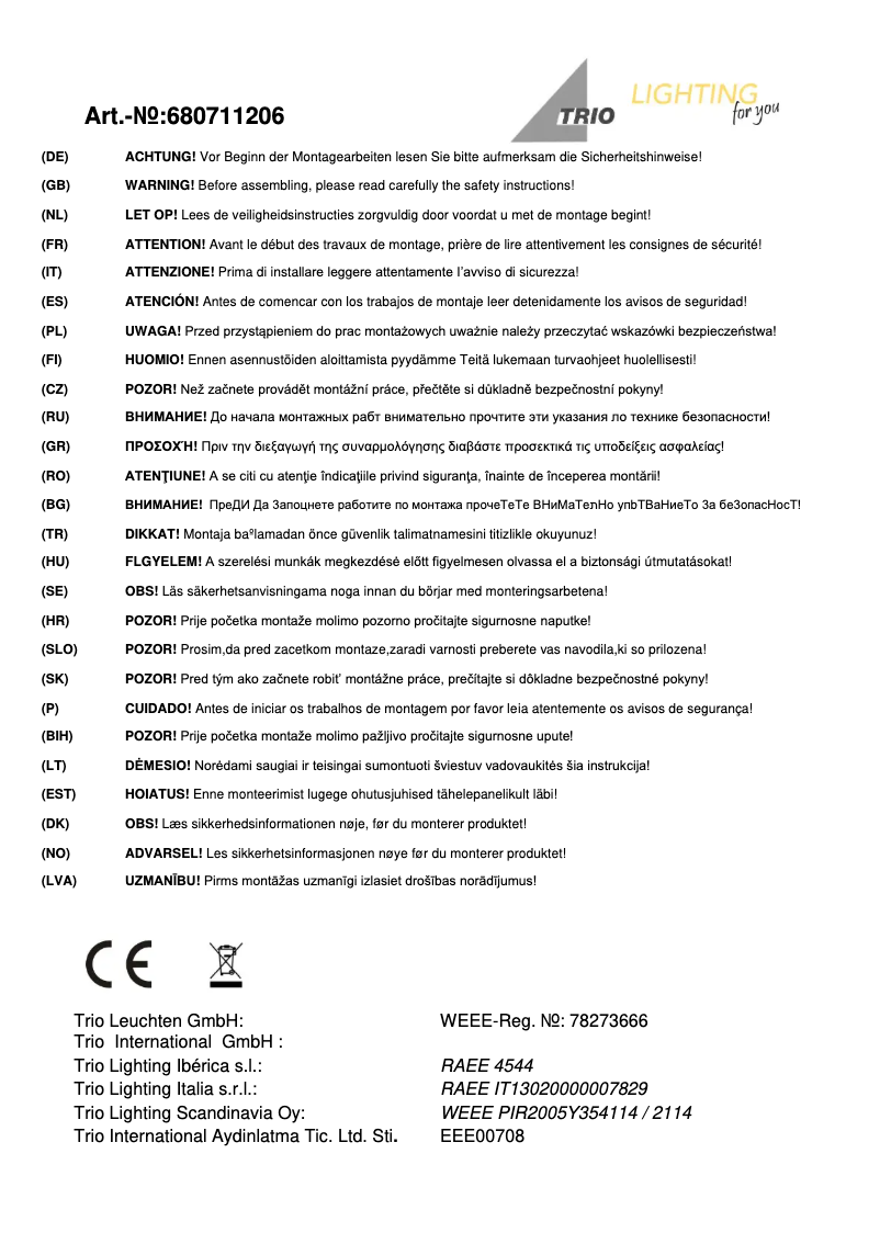 Página nº 1 - Manual de usuario Trio Lighting Nando 680711206