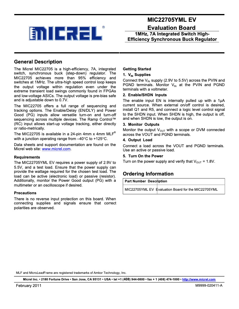 Imagen de la primera página del manual del dispositivo MIC22705YML