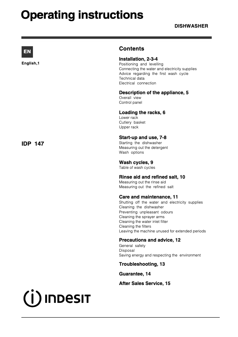 Página 1 del manual Manual de usuario Indesit IDP 147