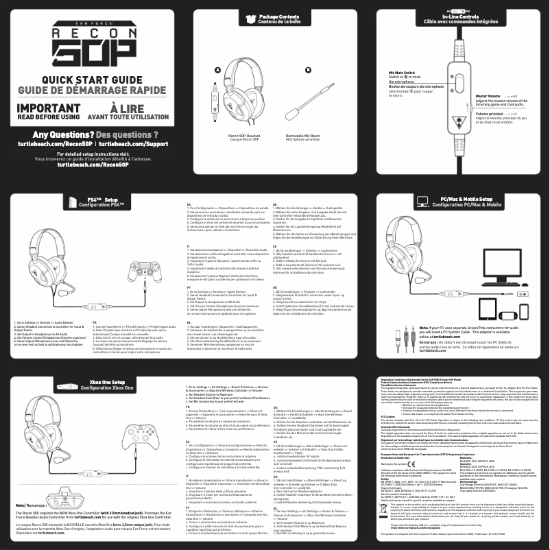 Imagen de la primera página del manual del dispositivo Ear Force Recon 50P