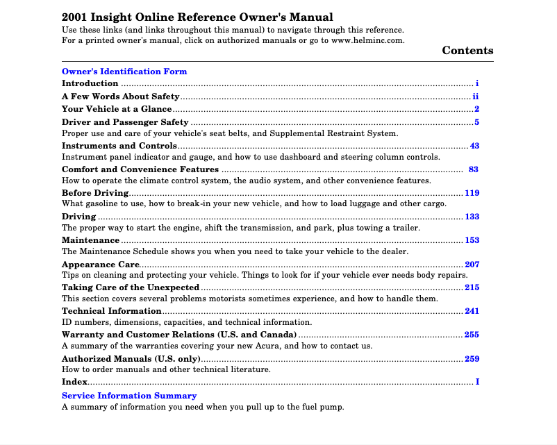 Imagen de la primera página del manual del dispositivo Insight (2001)