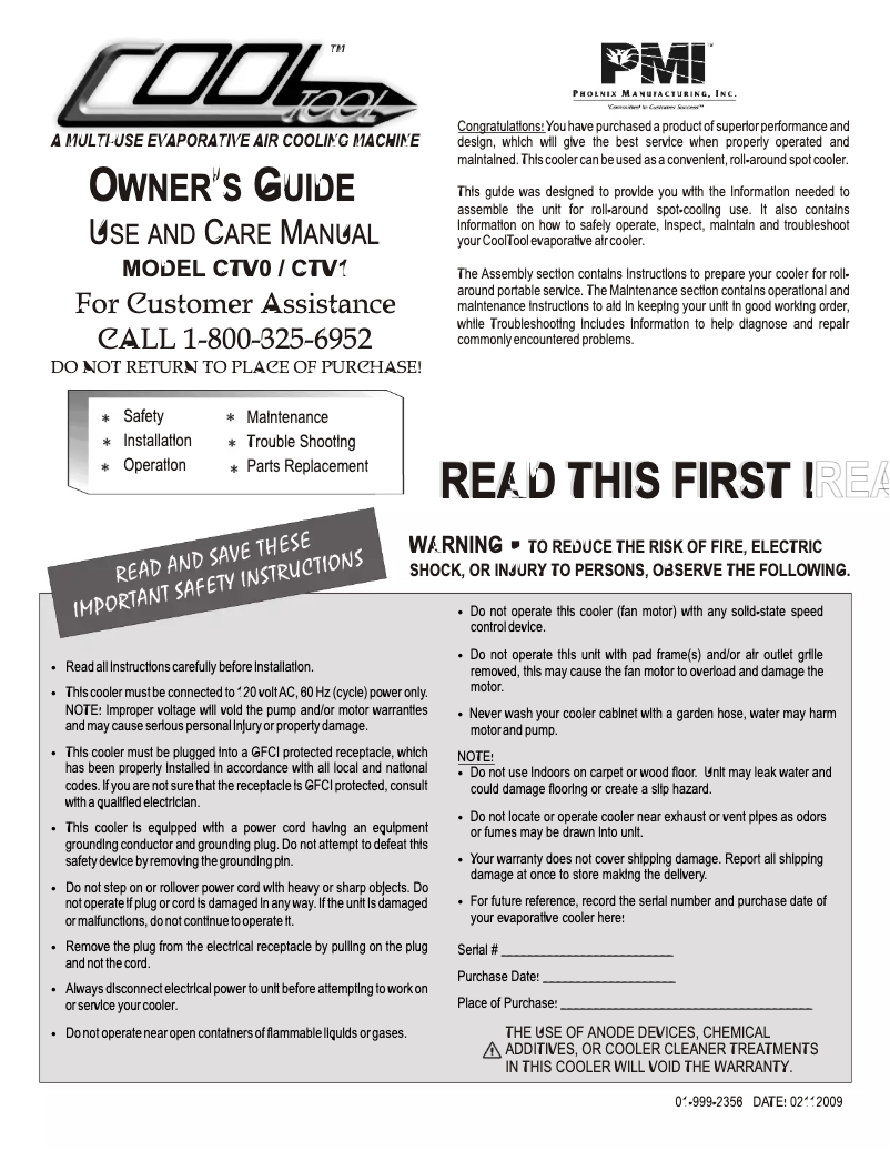 Imagen de la primera página del manual del dispositivo CoolTool CTV01