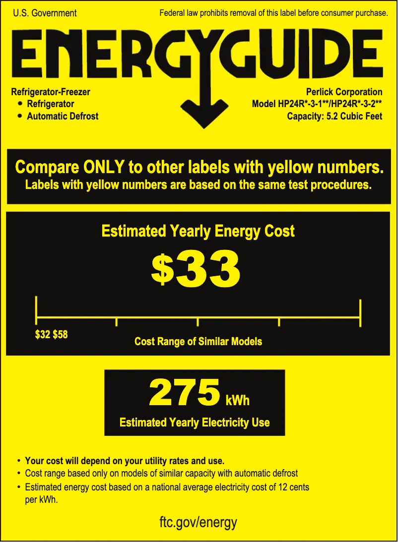 Página 1 del manual Etiqueta energética Perlick HP24RS-3-1R