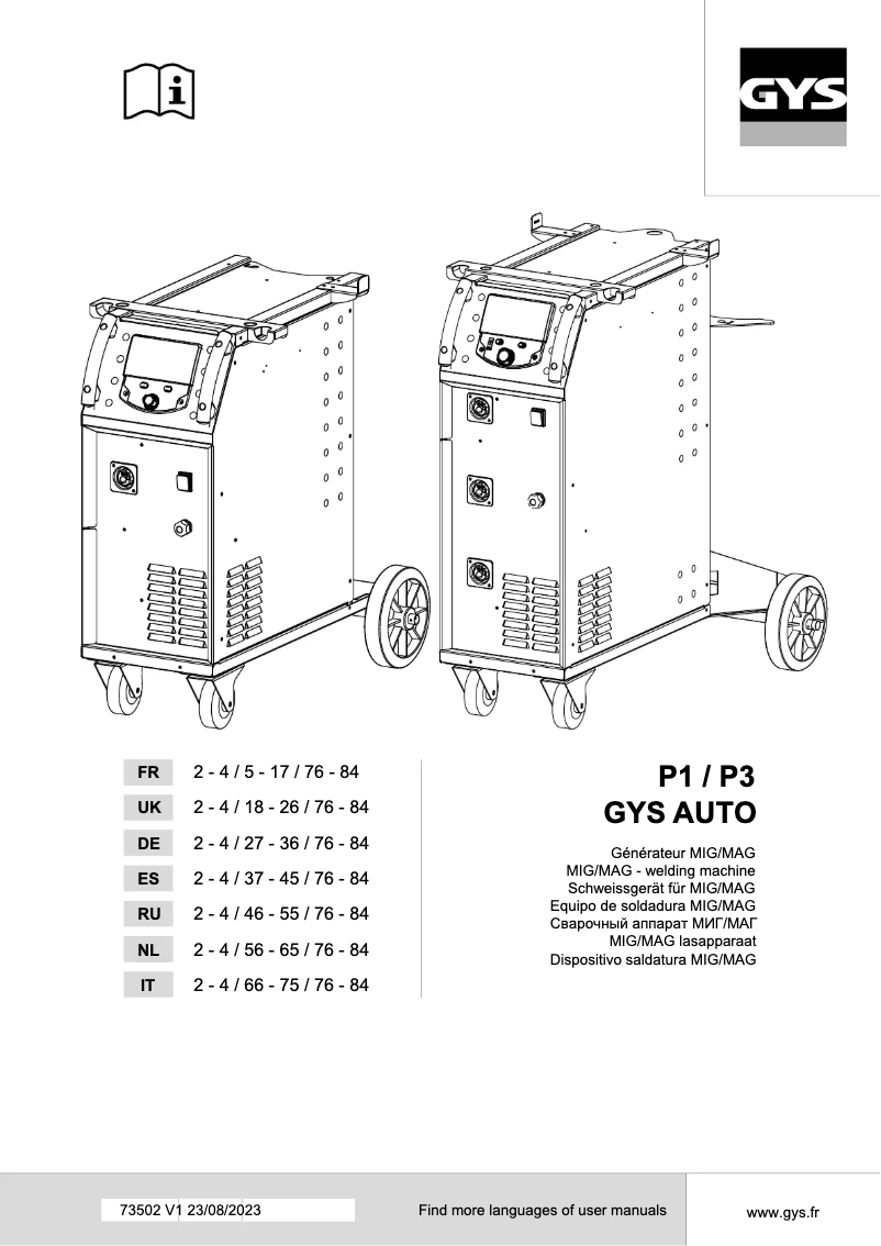 Página 1 del manual Manual de usuario GYS P3 Auto