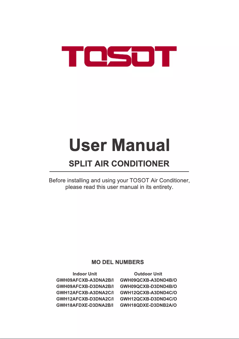 Página 1 del manual Manual de usuario TOSOT GWH12AFC-D3DNA1A