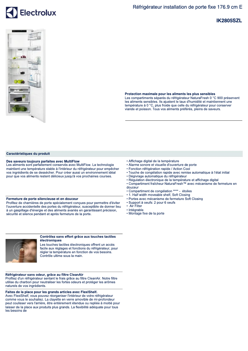 Página 1 del manual Ficha técnica Electrolux IK2805SZL