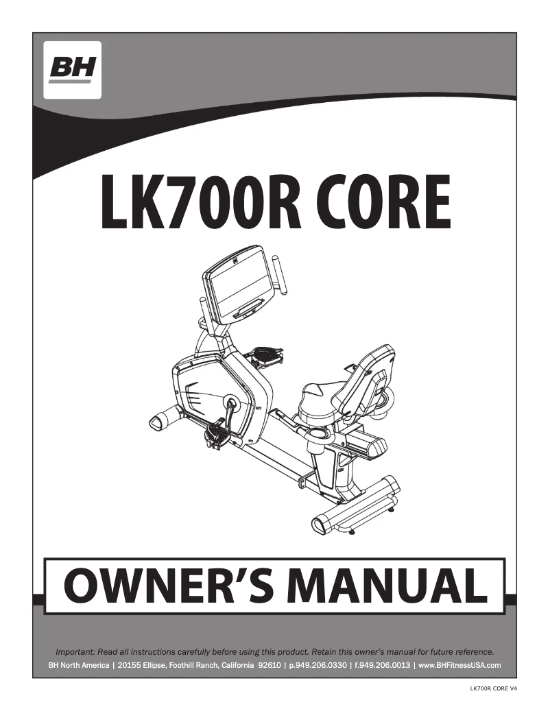 Página 1 del manual Manual de usuario BH Fitness LK700R Core
