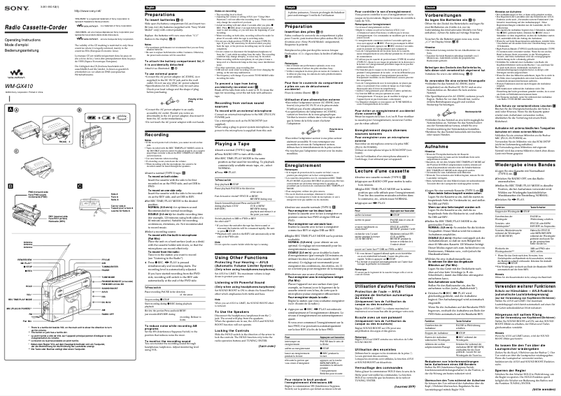 Imagen de la primera página del manual del dispositivo Walkman WM-GX410