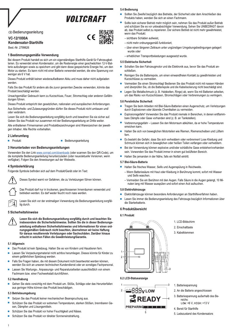 Página 1 del manual Manual de usuario Voltcraft VC-12/1000A