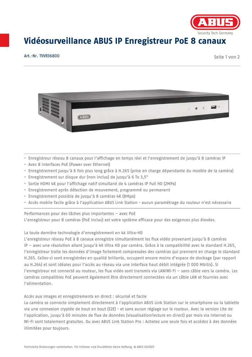 Imagen de la primera página del manual del dispositivo TVVR36800