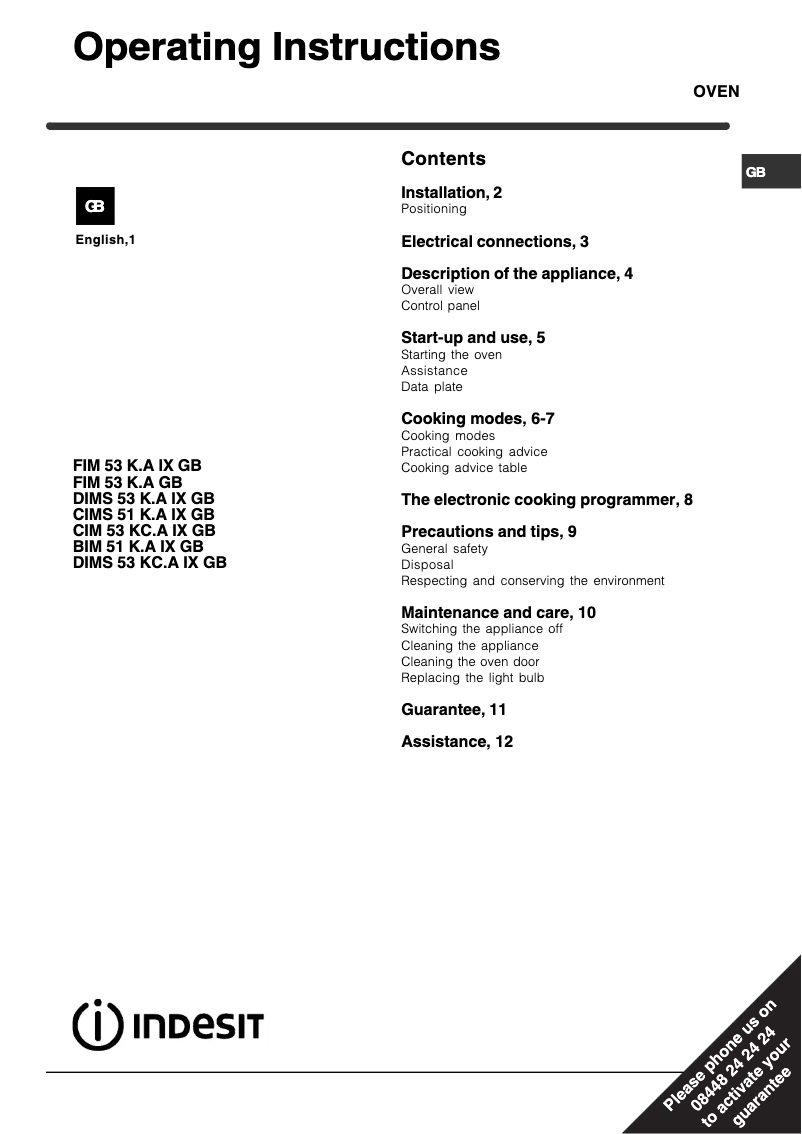 Página 1 del manual Manual de usuario Indesit FIM 53 KA IX