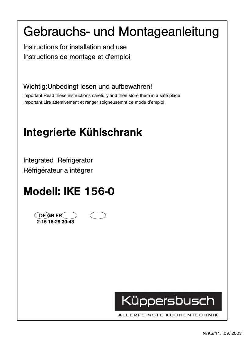 Página 1 del manual Manual de usuario Küppersbusch IKE 156-0