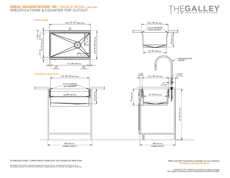 Página 1 del manual Ficha técnica The Galley Ideal Washstation 30S