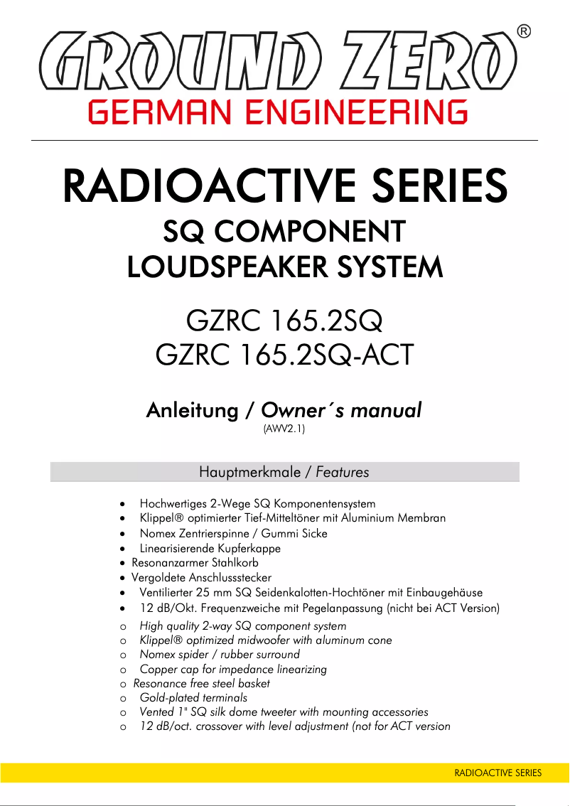 Imagen de la primera página del manual del dispositivo GZRC 165.2SQ