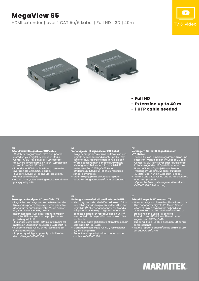 Página 1 del manual Ficha técnica Marmitek MegaView 65