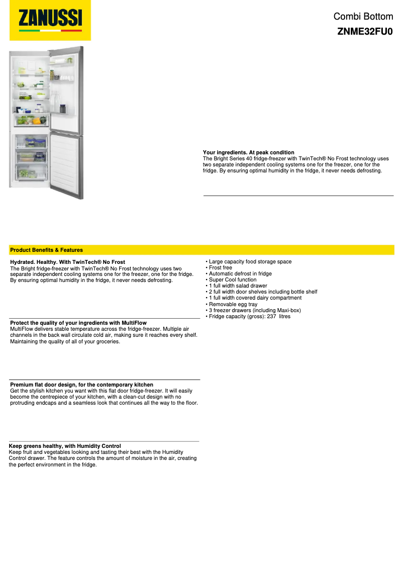 Página 1 del manual Ficha técnica Zanussi ZNME32FU0