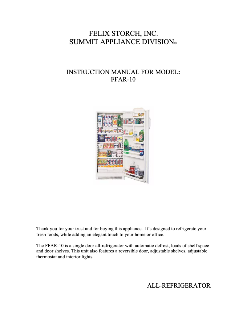 Página nº 1 - Manual de usuario Accucold FFAR10SSTBLOCKER