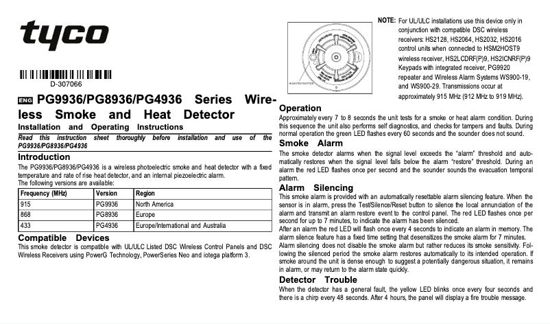 Imagen de la primera página del manual del dispositivo PG9936