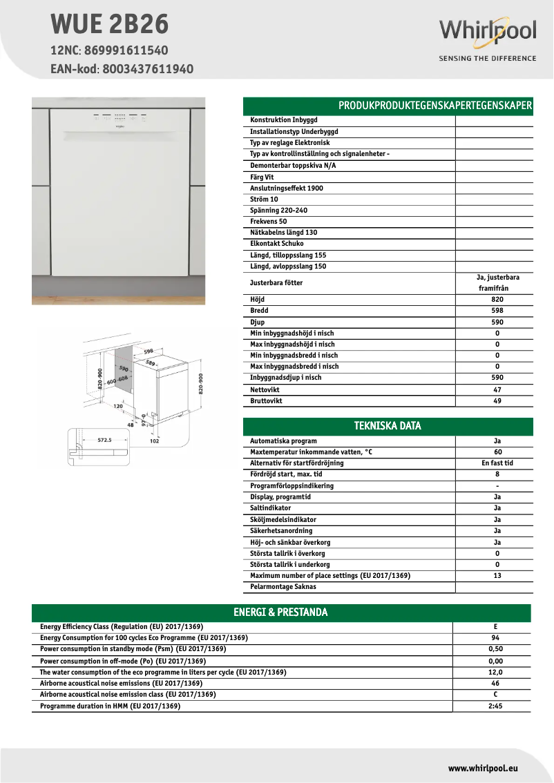 Imagen de la primera página del manual del dispositivo WUE 2B26
