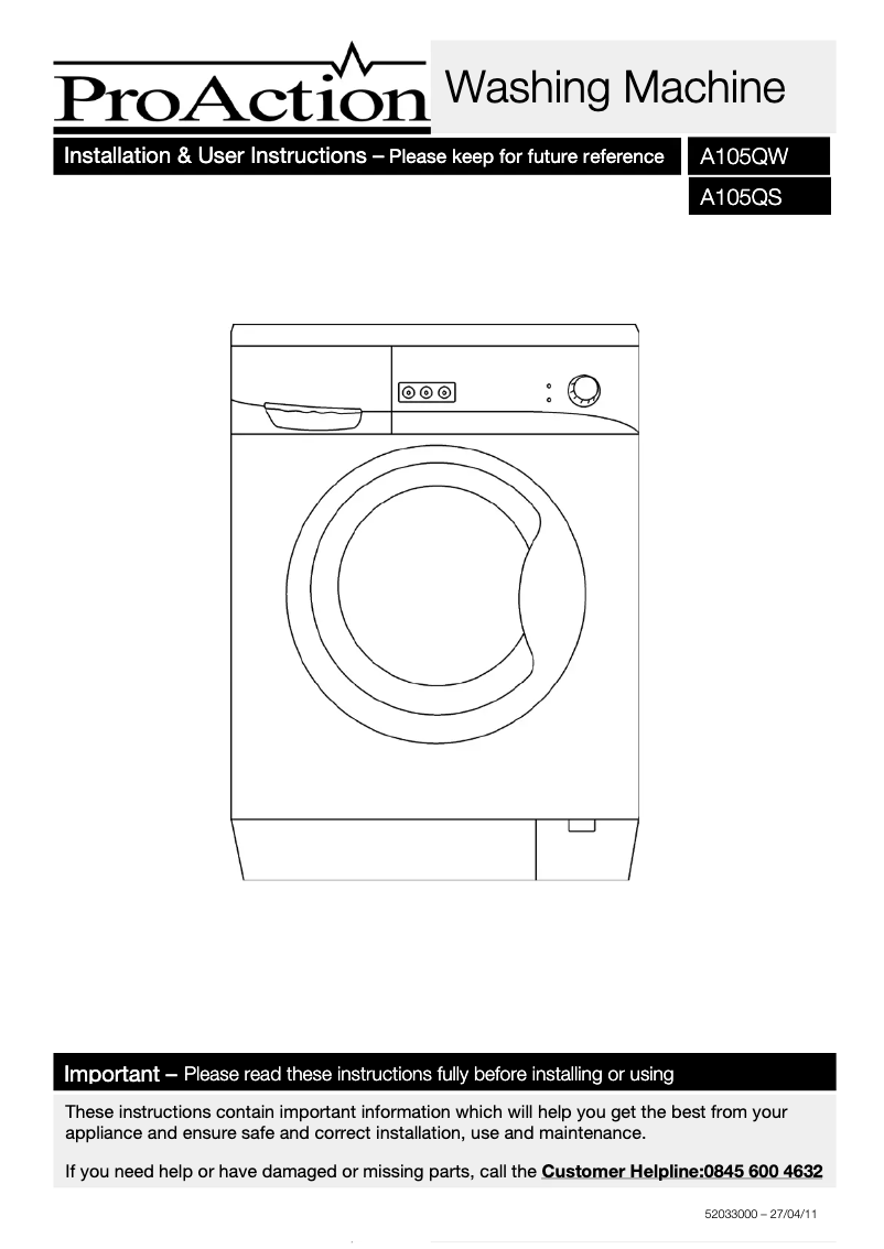 Imagen de la primera página del manual del dispositivo A105QW