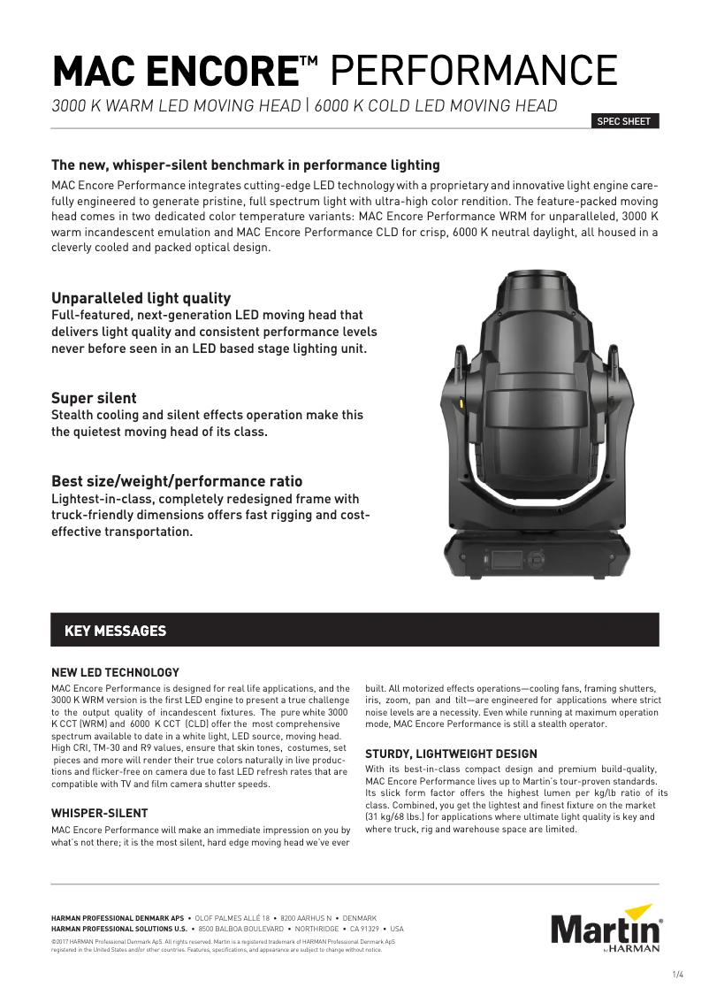 Página 1 del manual Ficha técnica Martin MAC Encore Performance WRM