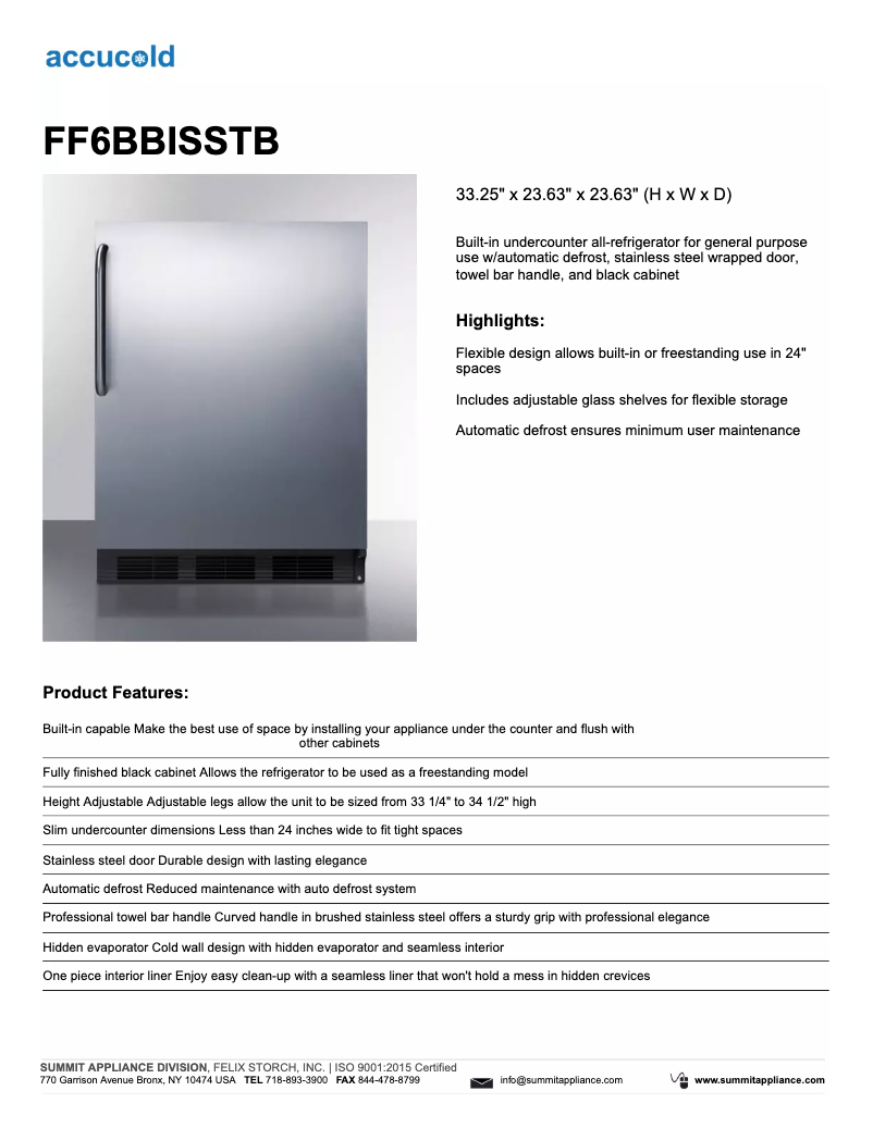 Página nº 1 - Ficha técnica Summit FF6BBISSTB