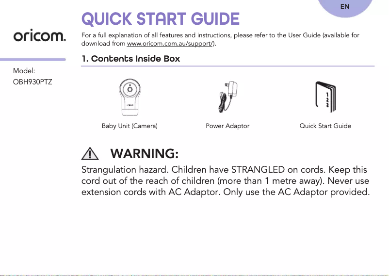 Página 1 del manual Manual de usuario Oricom OBH930PTZ