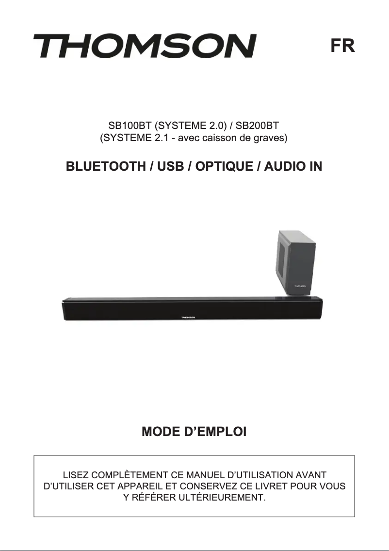 Imagen de la primera página del manual del dispositivo SB100BT