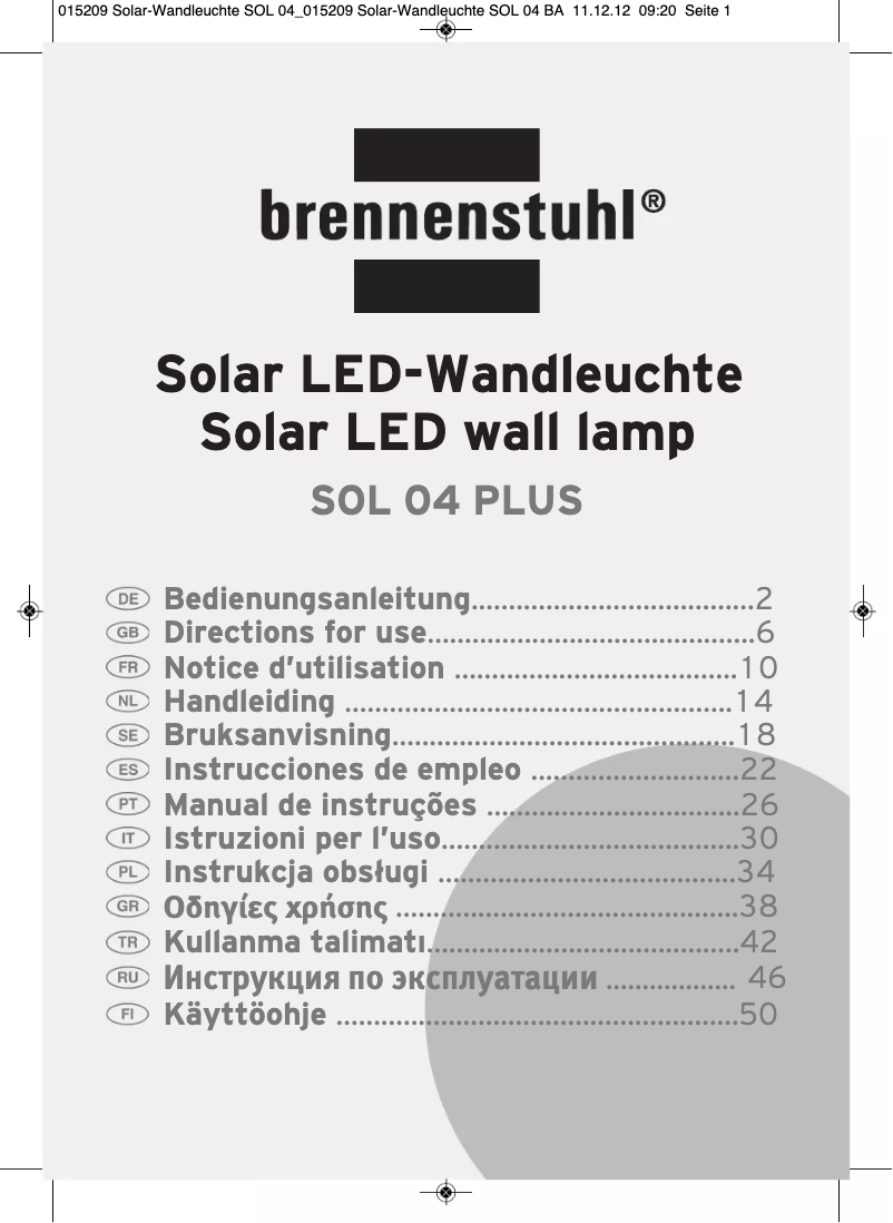 Imagen de la primera página del manual del dispositivo SOL 04 PLUS