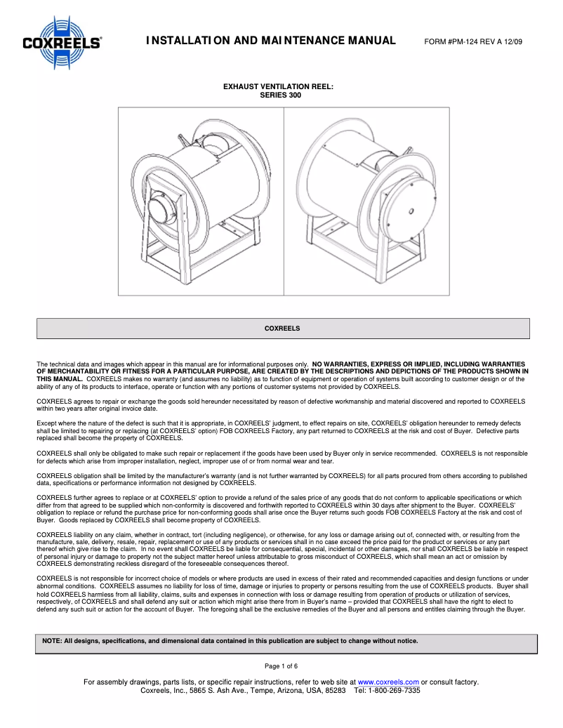Página 1 del manual Manual de usuario Coxreels 319-424
