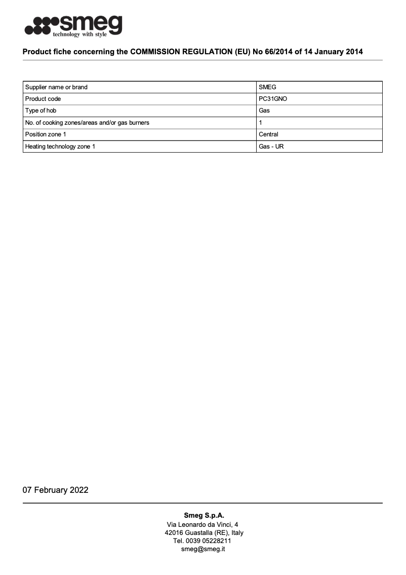 Página 1 del manual Folleto Smeg PC31GNO